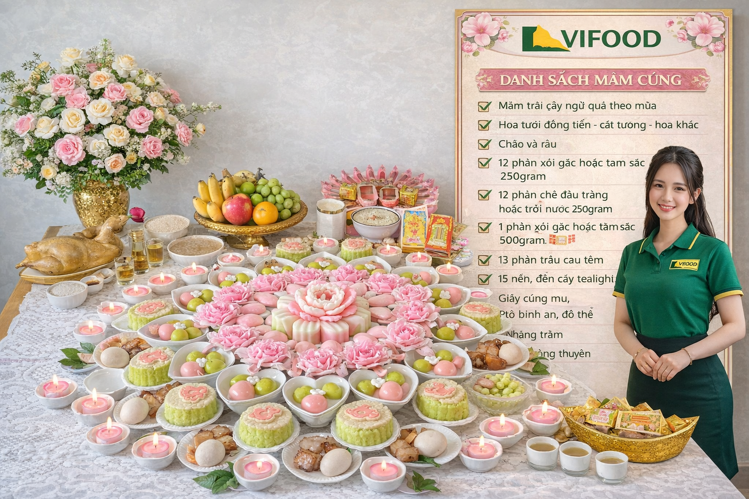 mâm cúng đầy tháng bé gái